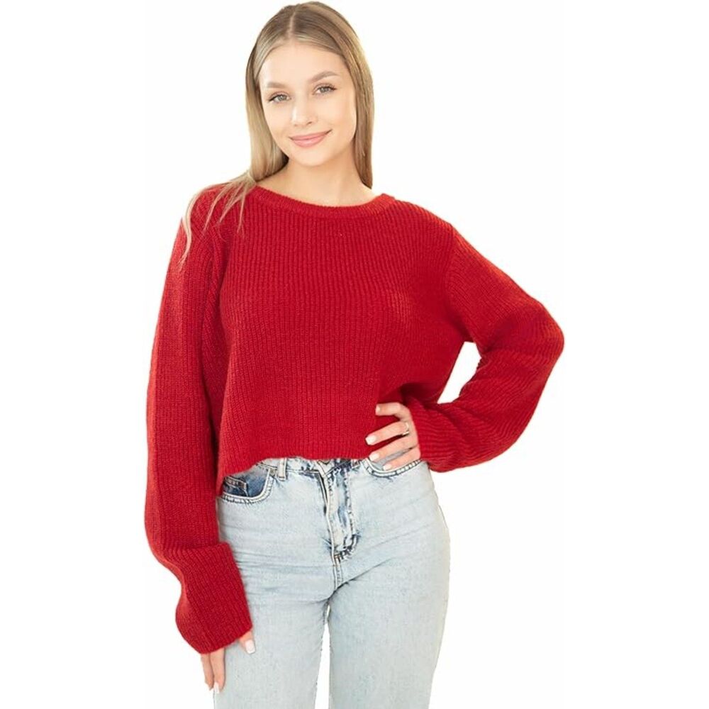 Red Cropped Sweater for Women, Medium, 11I-185T011